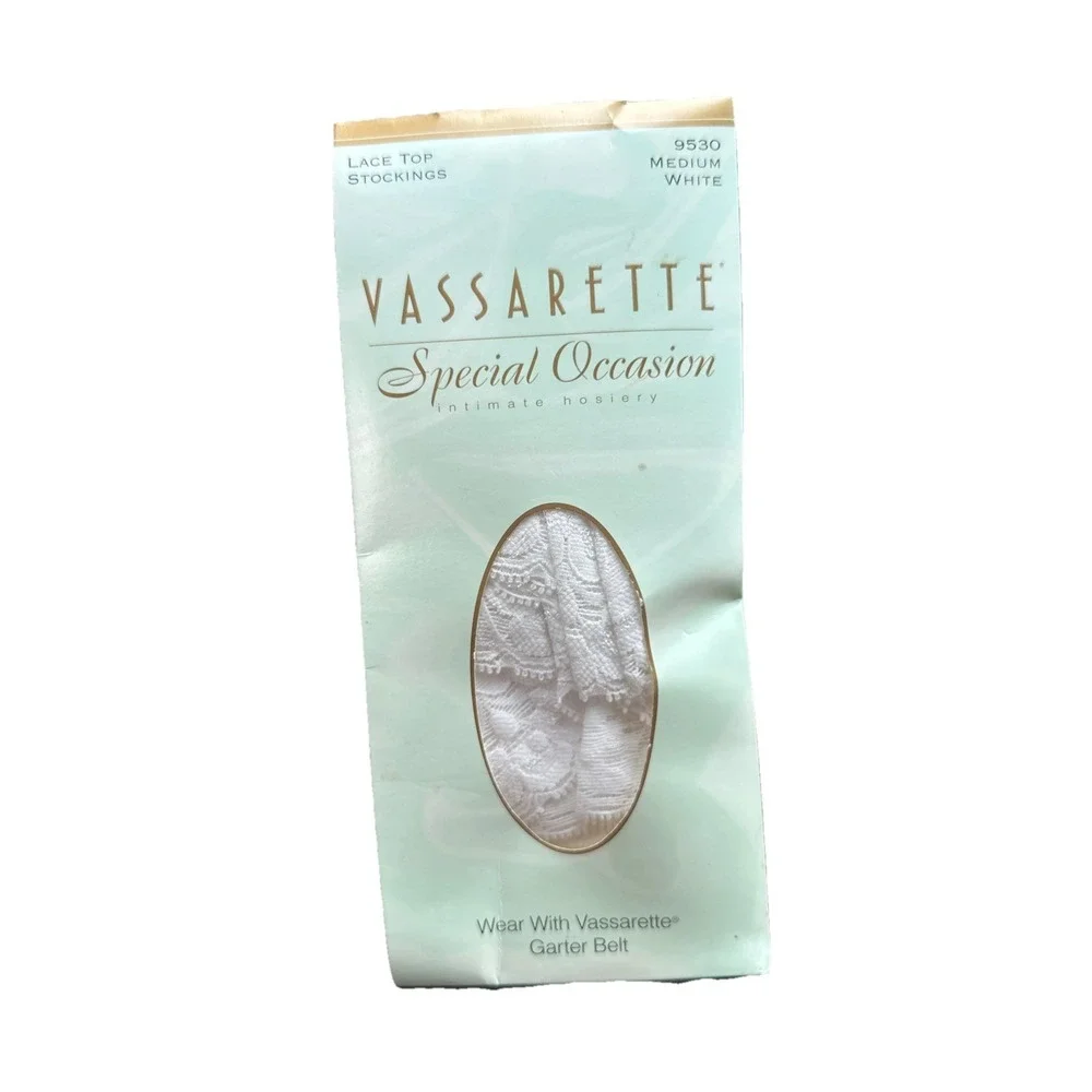 Vassarette Intimate Hosiery Lace Trim Garter Stockings White Size M 9530 USA